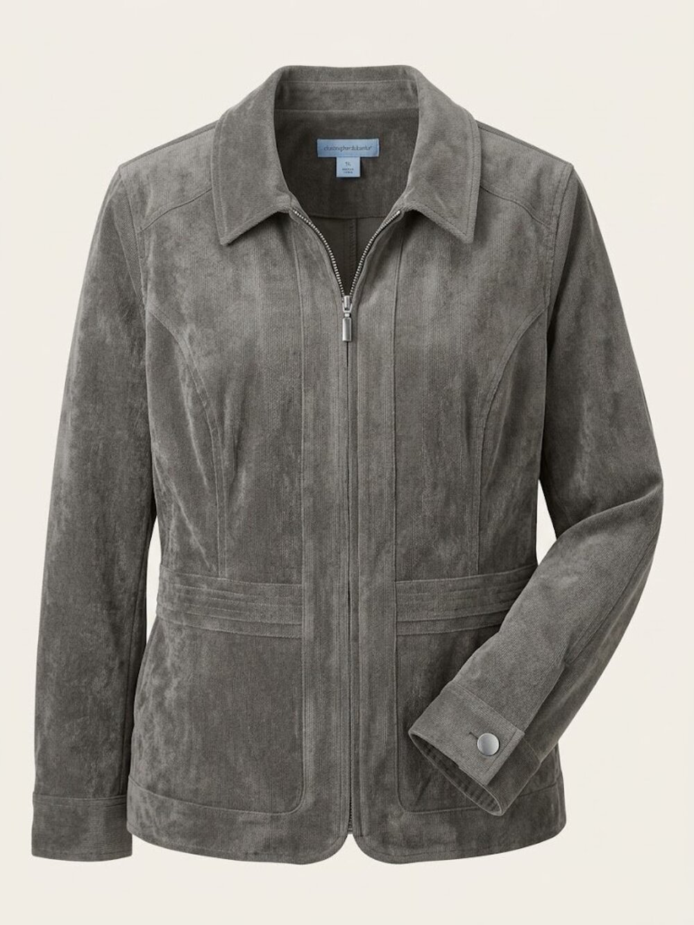 Christopher & Banks Grey Faux Suede Corduroy Full Zip Jacket XL